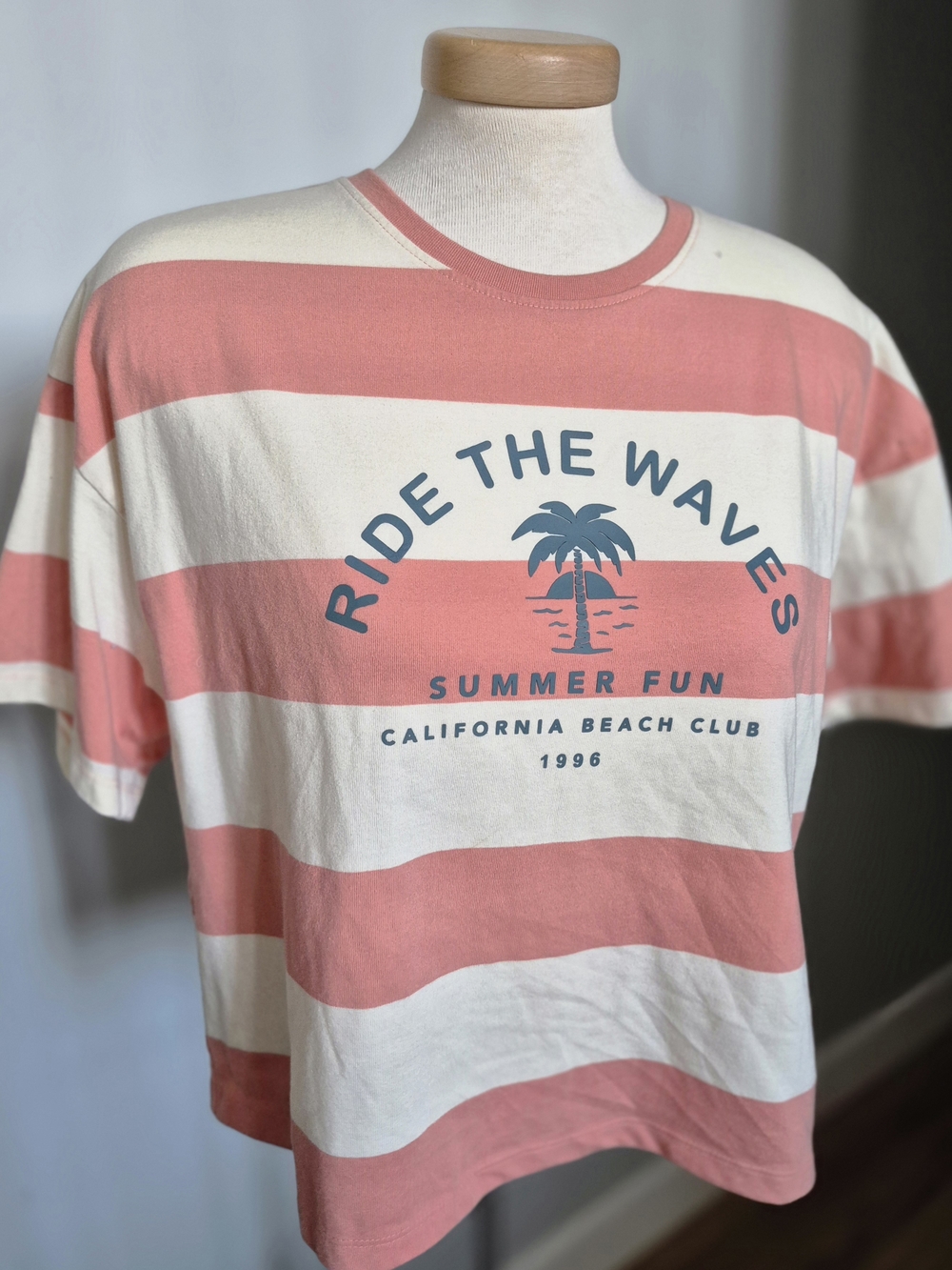 Ride The Waves Coral Stripe Graphic Tee - Summer Fun